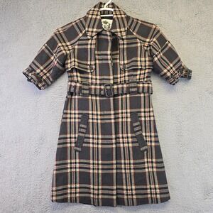 BB Dakota Trench Coat Women's Small Gray Sherlock Tartan Plaid Half Sleeve‎ Belt
